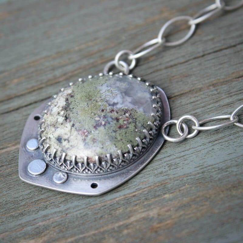 Moss Agate & Sterling Silver Statement Pendant, Hallmarked - Image 2