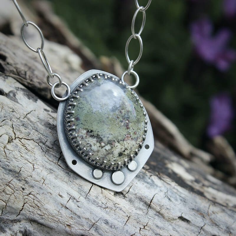 Moss Agate & Sterling Silver Statement Pendant, Hallmarked - Image 4