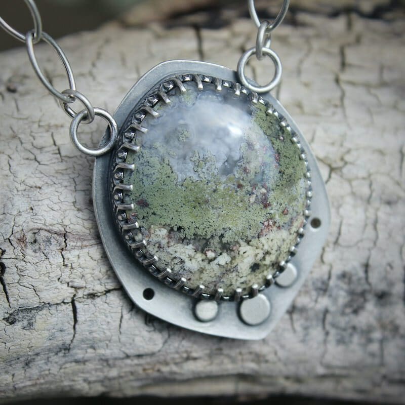 Moss Agate & Sterling Silver Statement Pendant, Hallmarked - Image 6