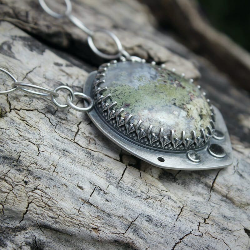 Moss Agate & Sterling Silver Statement Pendant, Hallmarked - Image 8