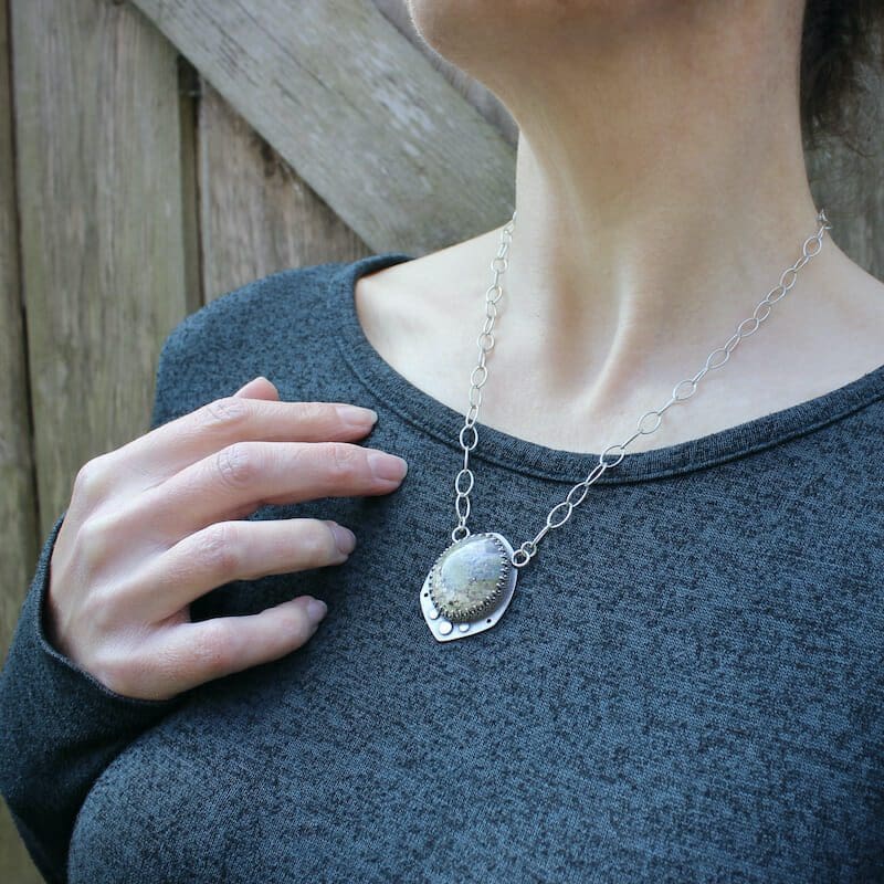 Moss Agate & Sterling Silver Statement Pendant, Hallmarked - Image 3
