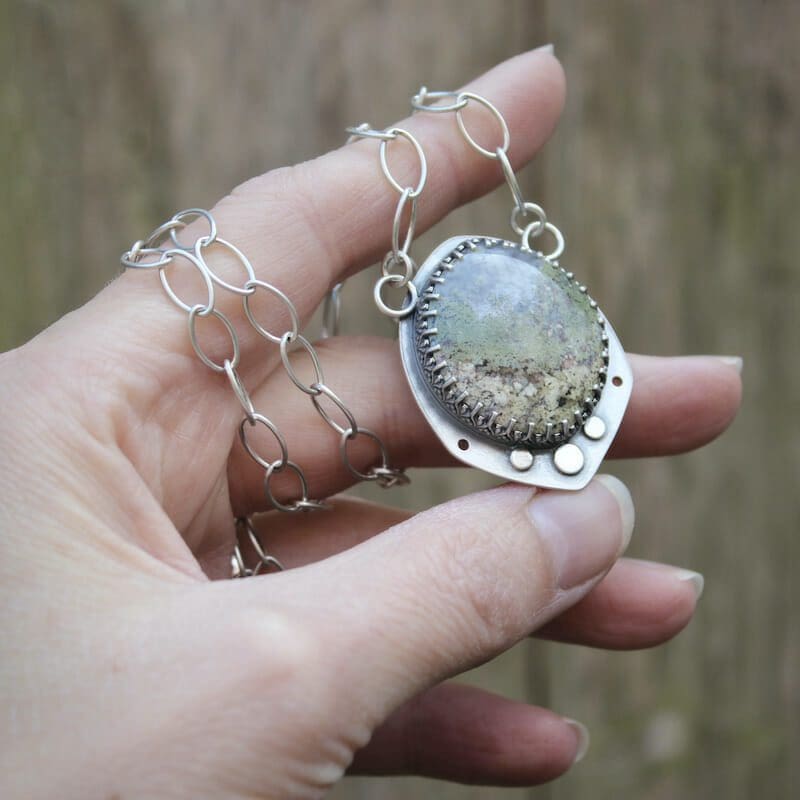 Moss Agate & Sterling Silver Statement Pendant, Hallmarked - Image 5