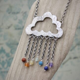'Silver Linings' Large Rainbow Gemstone Cloud Necklace, Hallmarked