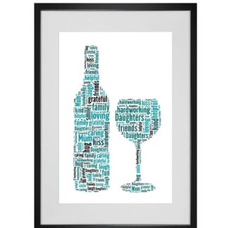 Personalised Wine Bottle & Glass Word Art Print