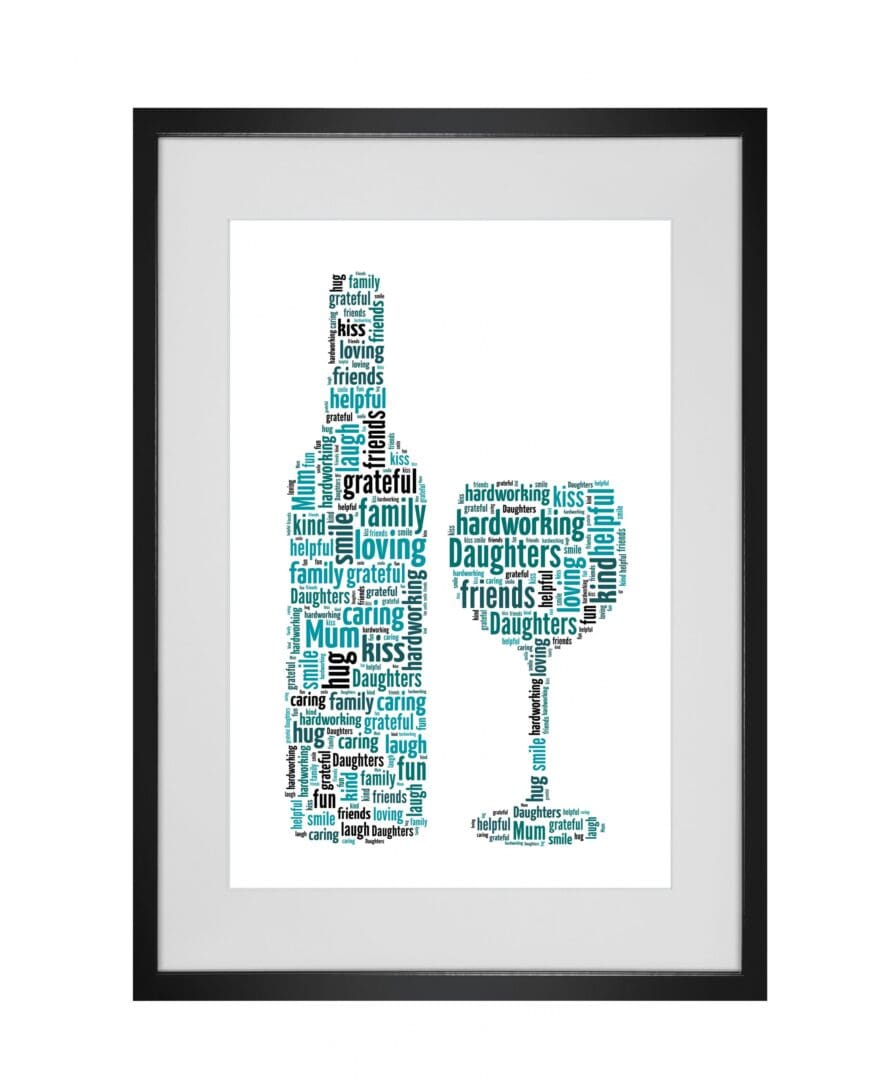 Personalised Wine Bottle & Glass Word Art Print