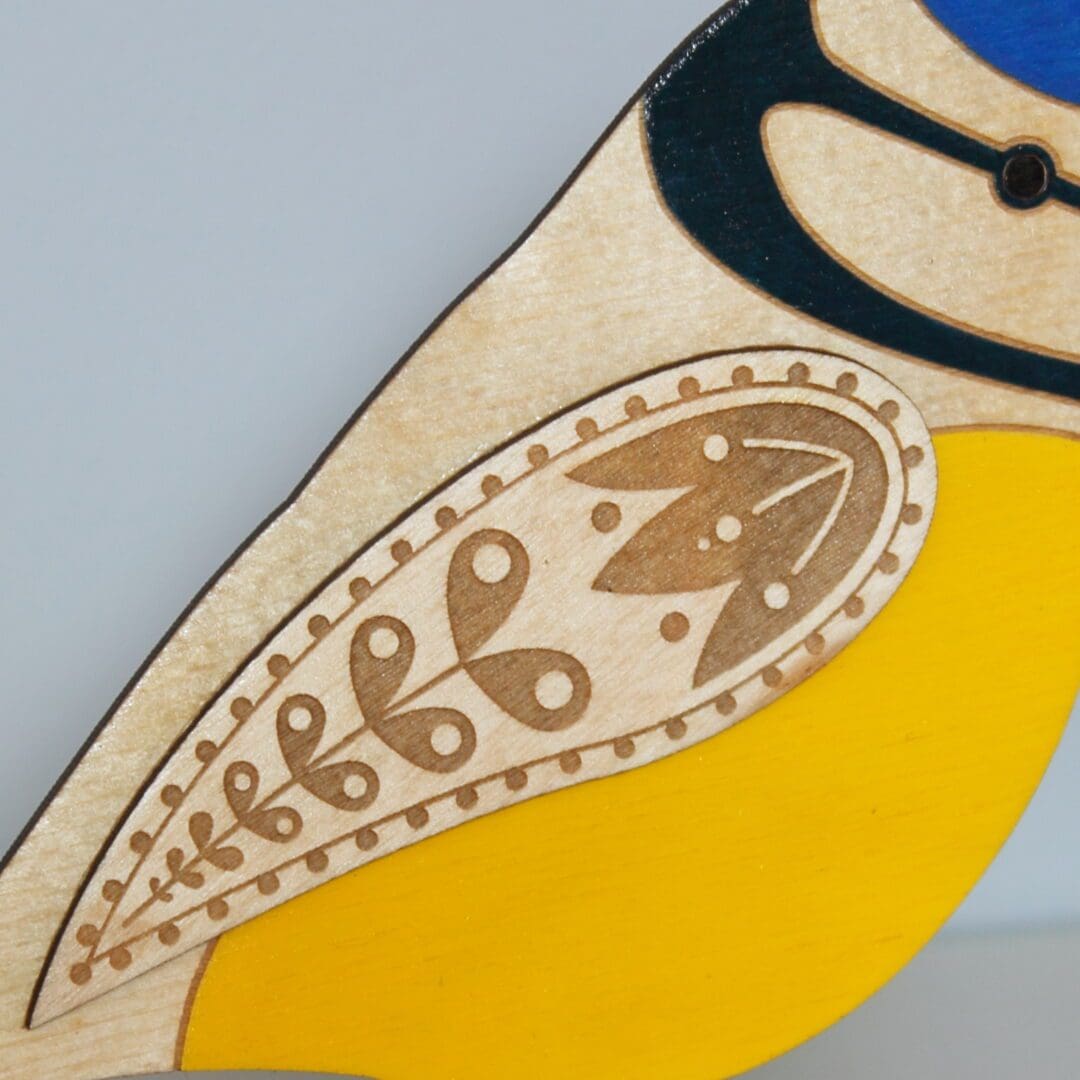 Standing Wooden Blue Tit Decoration - Etched and Hand Painted - Image 2