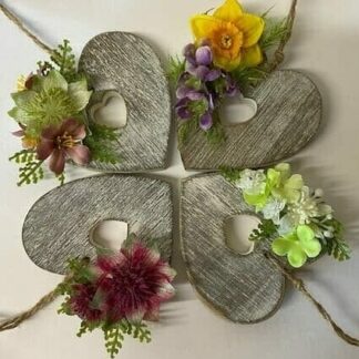 Wooden floral heart decorations