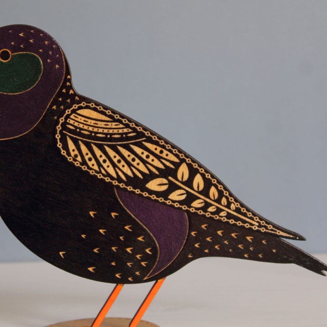 Standing Wooden Starling Decoration - Etched and Hand Painted - Image 3