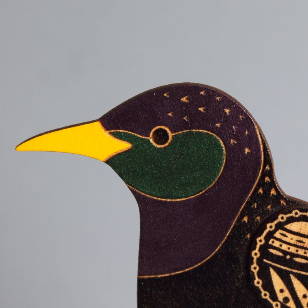 Standing Wooden Starling Decoration - Etched and Hand Painted - Image 4