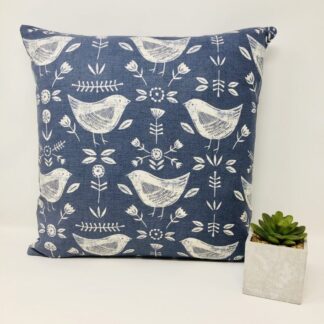 Blue Scandi Bird Cushion Cover, Scandinavian Themed Decor