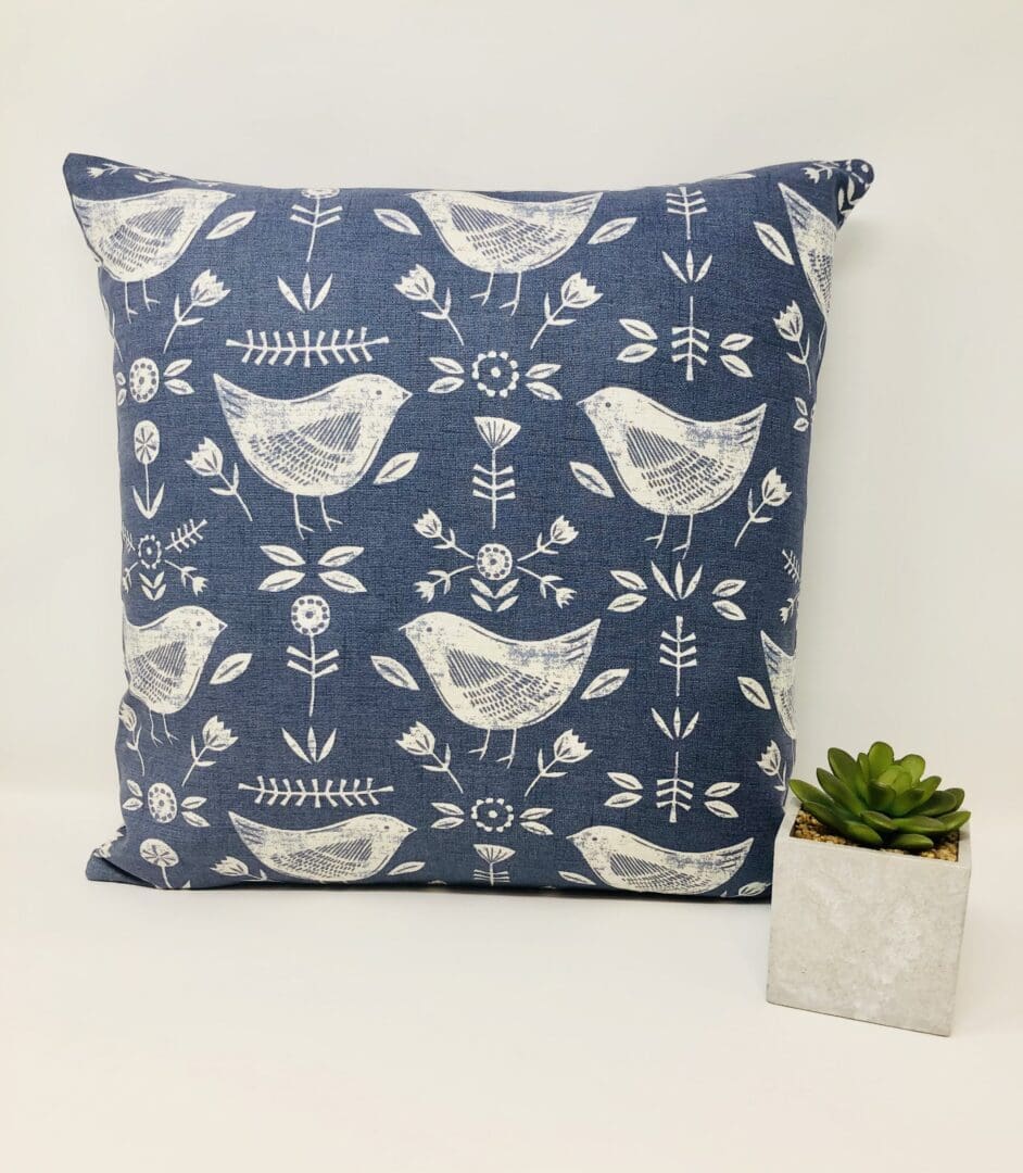 Blue Scandi Bird Cushion Cover, Scandinavian Themed Decor