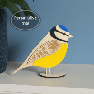 Standing Wooden Blue Tit Decoration - Etched and Hand Painted