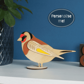 Standing Wooden Goldfinch Decoration - Etched and Hand Painted