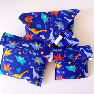 Eco Friendly Reusable Lunch set with sandwich wrap and snack bags - Dinosaur print