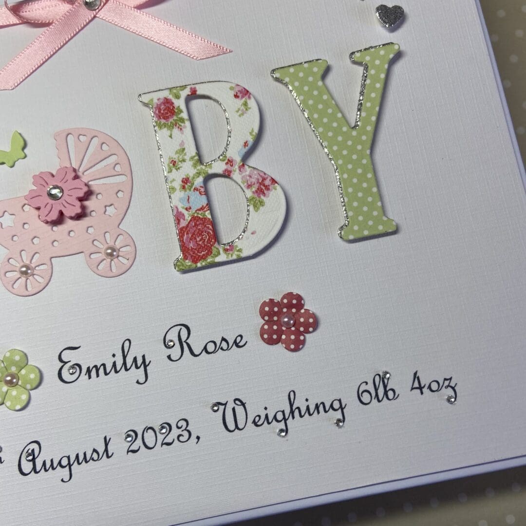 New Baby Girl Card Personalised Handmade Gift Boxed Keepsake Granddaughter Goddaughter Niece - Image 3
