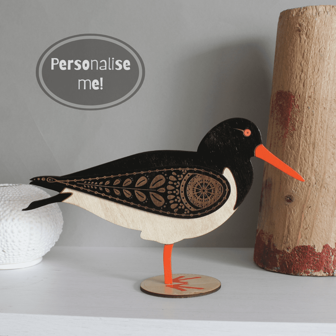 Standing Wooden Oyster Catcher - Etched and Hand Painted - Image 2
