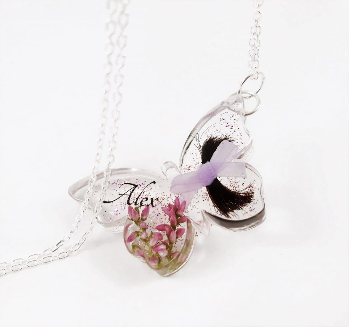 Butterfly Lock of Hair Pendant - Bespoke Memorial Jewellery - Baby Hair Keepsake - Image 2
