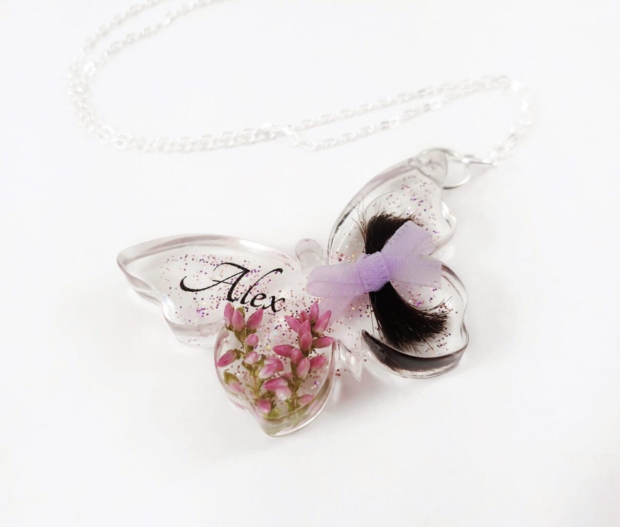 Butterfly Lock of Hair Pendant - Bespoke Memorial Jewellery - Baby Hair Keepsake
