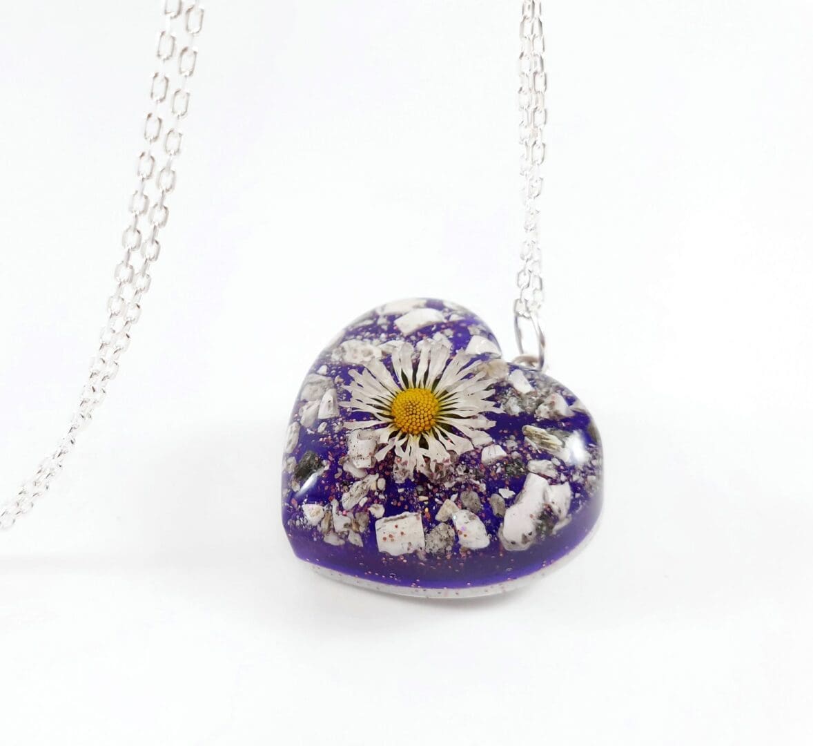 Personalised Double Sided Ashes Keepsake with Daisy Flower - Bespoke Cremation Jewellery - Pet Loss Ashes Jewellery