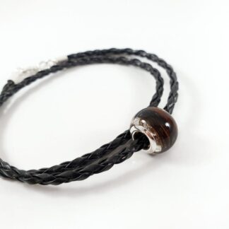 Leather Memorial Bracelet for Men - Hair Keepsake European Bead - Lock of Hair Charm