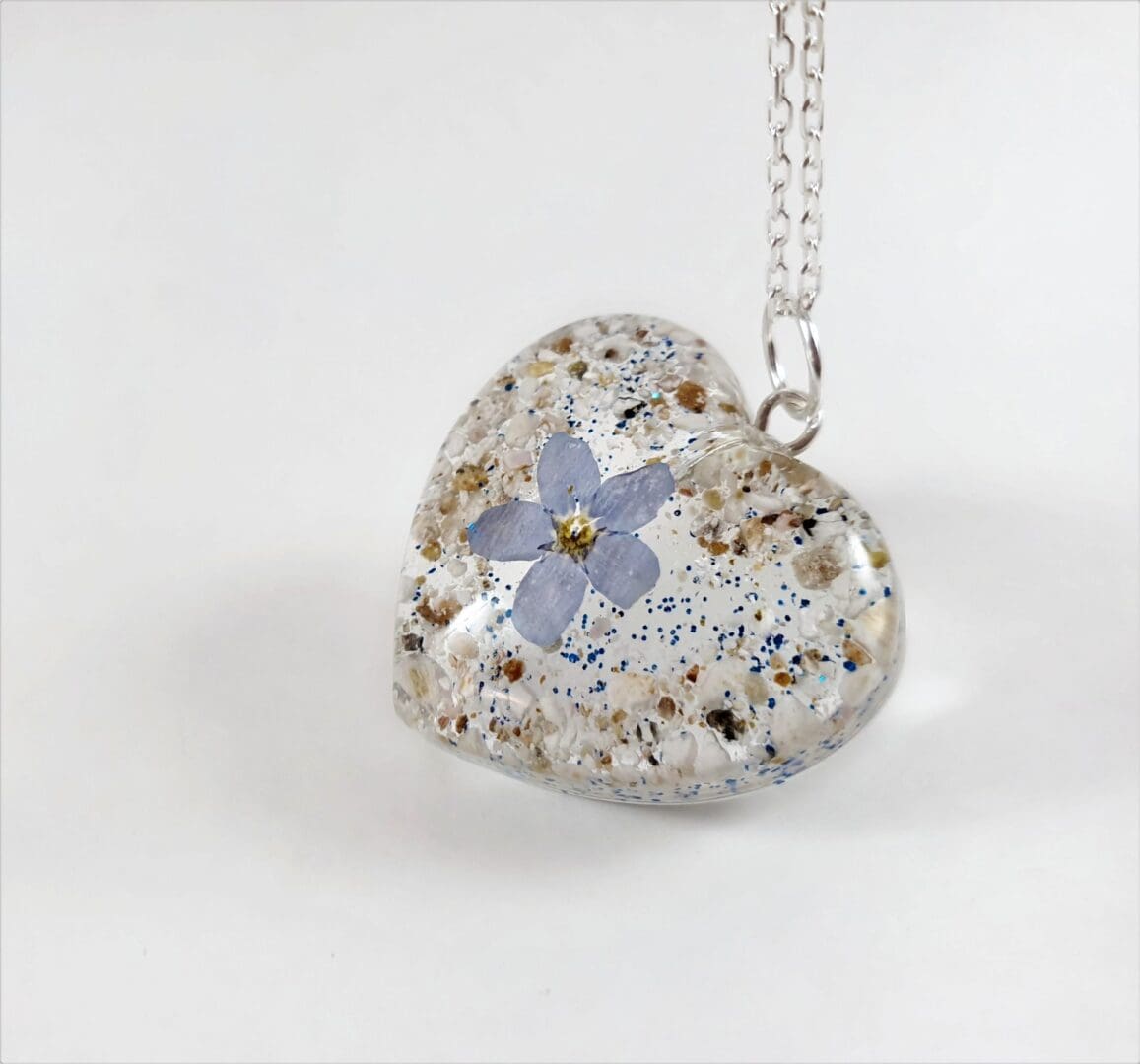 Memorial Ashes Necklace - Custom Cremation Jewellery - Heart Pendant with Forget Me Not - Image 2