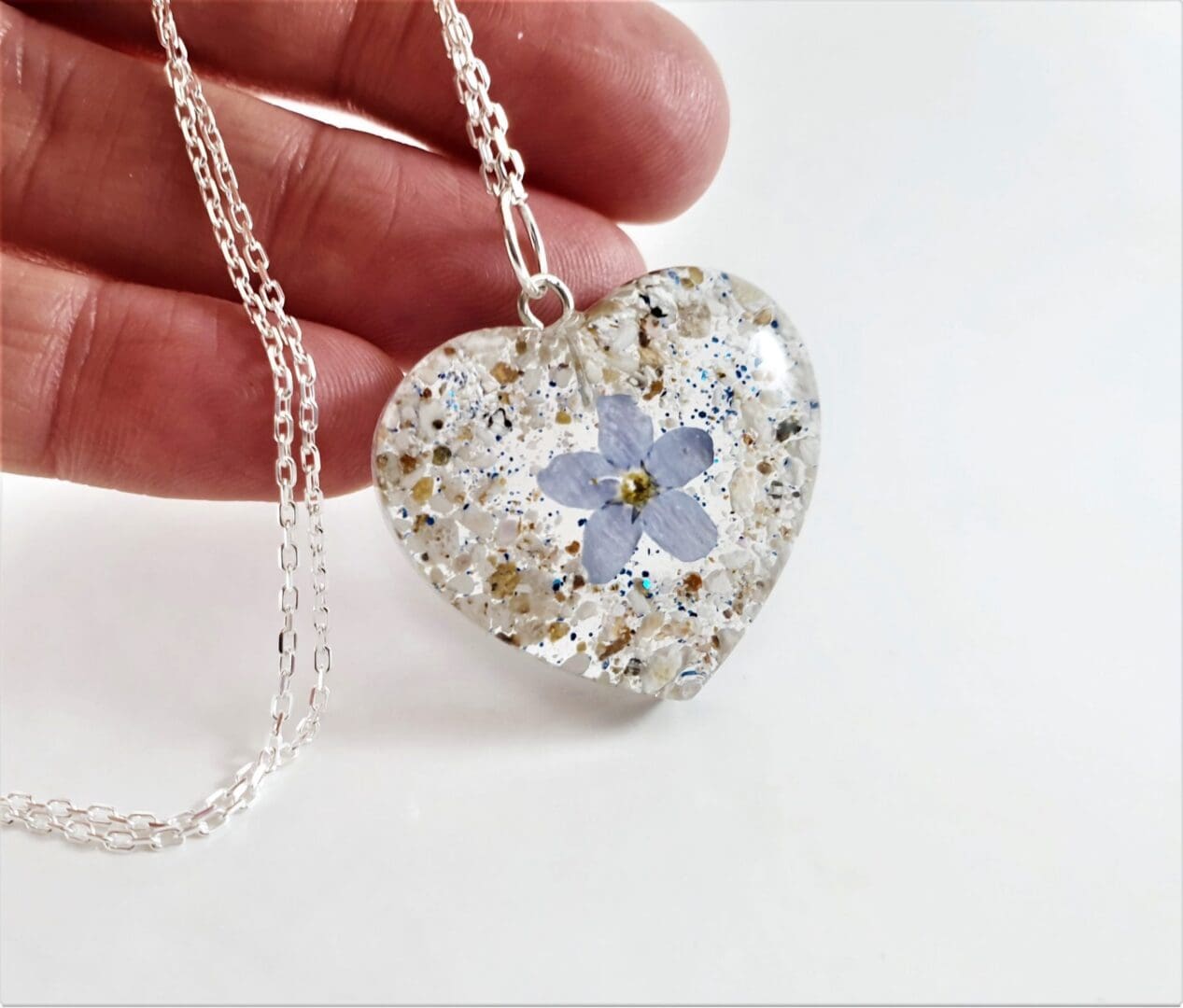 Memorial Ashes Necklace - Custom Cremation Jewellery - Heart Pendant with Forget Me Not - Image 3