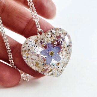 Memorial Ashes Necklace - Custom Cremation Jewellery - Heart Pendant with Forget Me Not