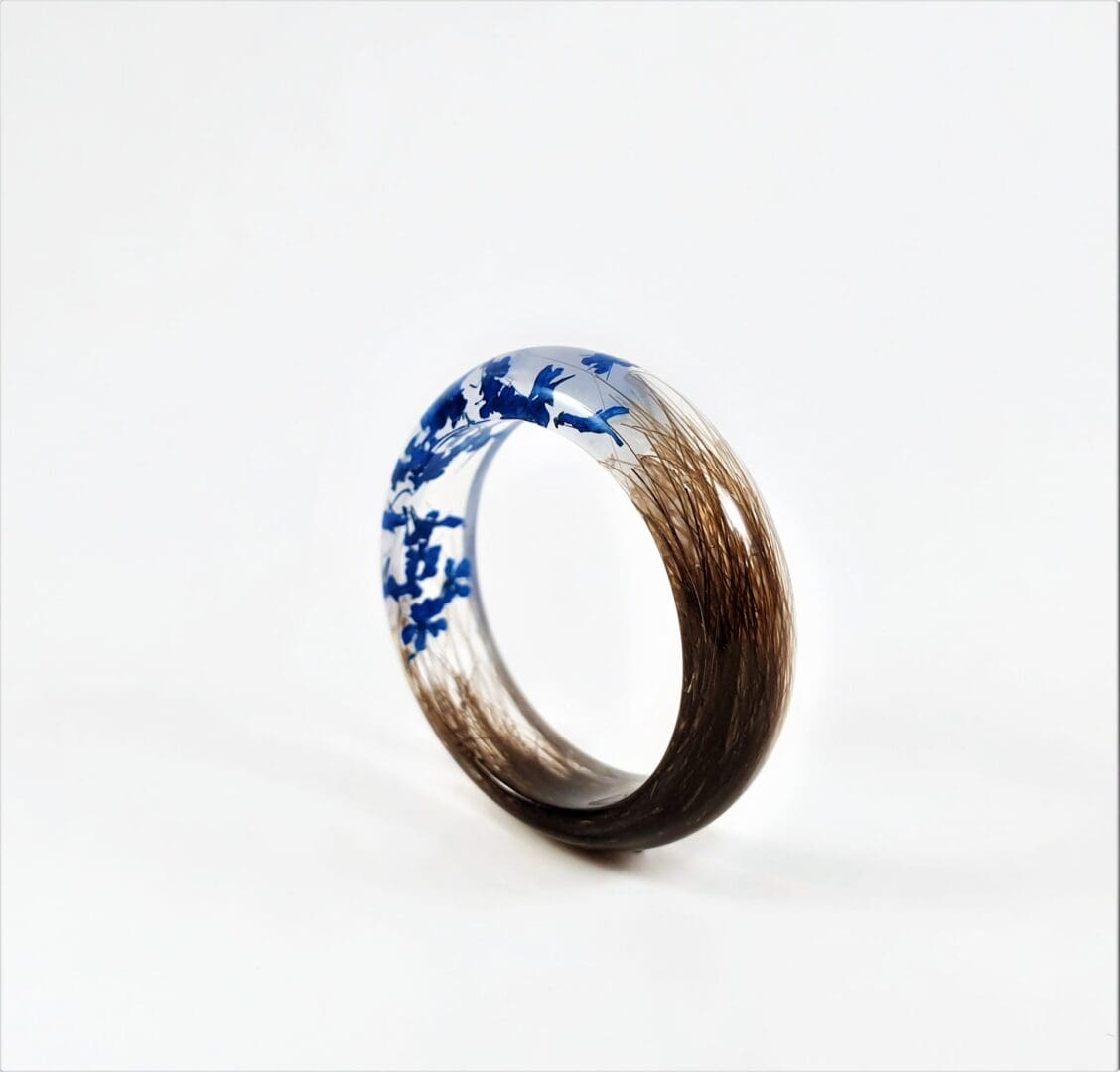 Bespoke Lock of Hair Ring with Blue Flowers- Custom Memorial Jewellery - Pet Fur Keepsake - Horse Hair Ring - Image 6
