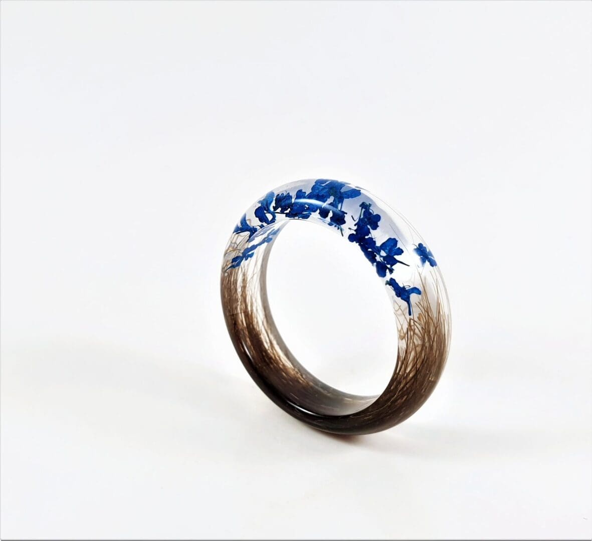 Bespoke Lock of Hair Ring with Blue Flowers- Custom Memorial Jewellery - Pet Fur Keepsake - Horse Hair Ring - Image 4