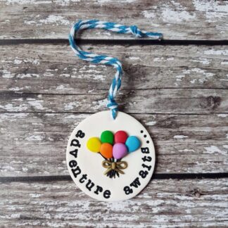Adventure Awaits rainbow balloon hanging decoration
