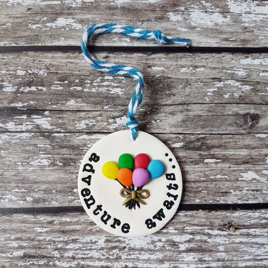 Adventure Awaits rainbow balloon hanging decoration