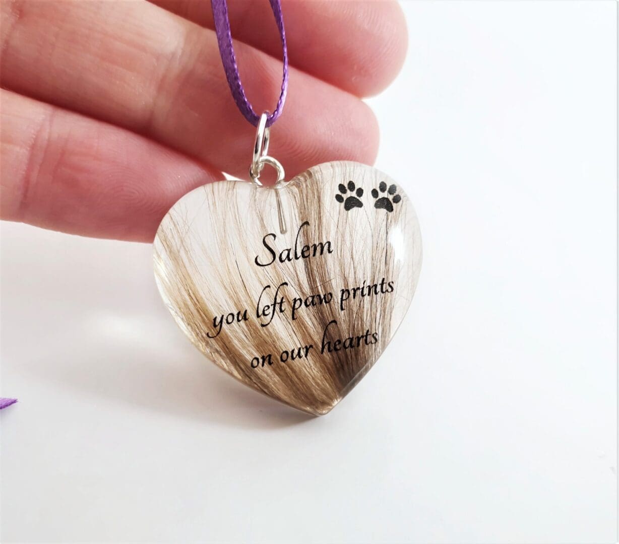Personalised Pet Memorial Jewellery - Heart Hair Keepsake You Left Paw Prints on My Heart - Image 3
