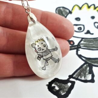 Actual Kid's Drawing Necklace/Keyring - Your Children's Art Keepsake - Personalised Gift for Mum, Dad, Grandma