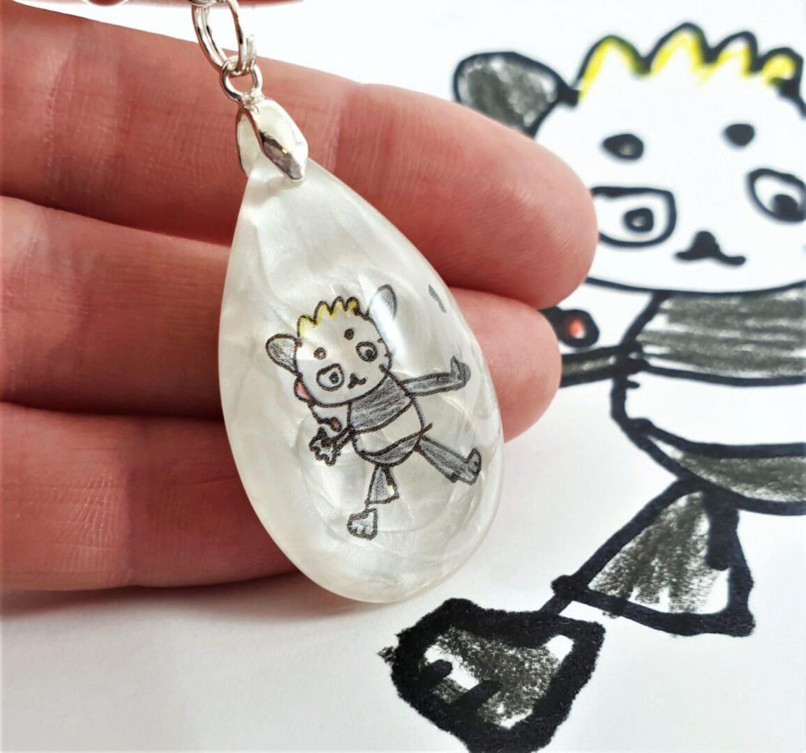 Actual Kid's Drawing Necklace/Keyring - Your Children's Art Keepsake - Personalised Gift for Mum, Dad, Grandma