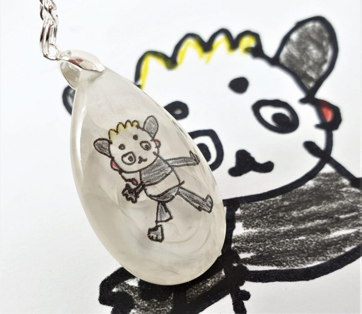 Actual Kid's Drawing Necklace/Keyring - Your Children's Art Keepsake - Personalised Gift for Mum, Dad, Grandma - Image 2