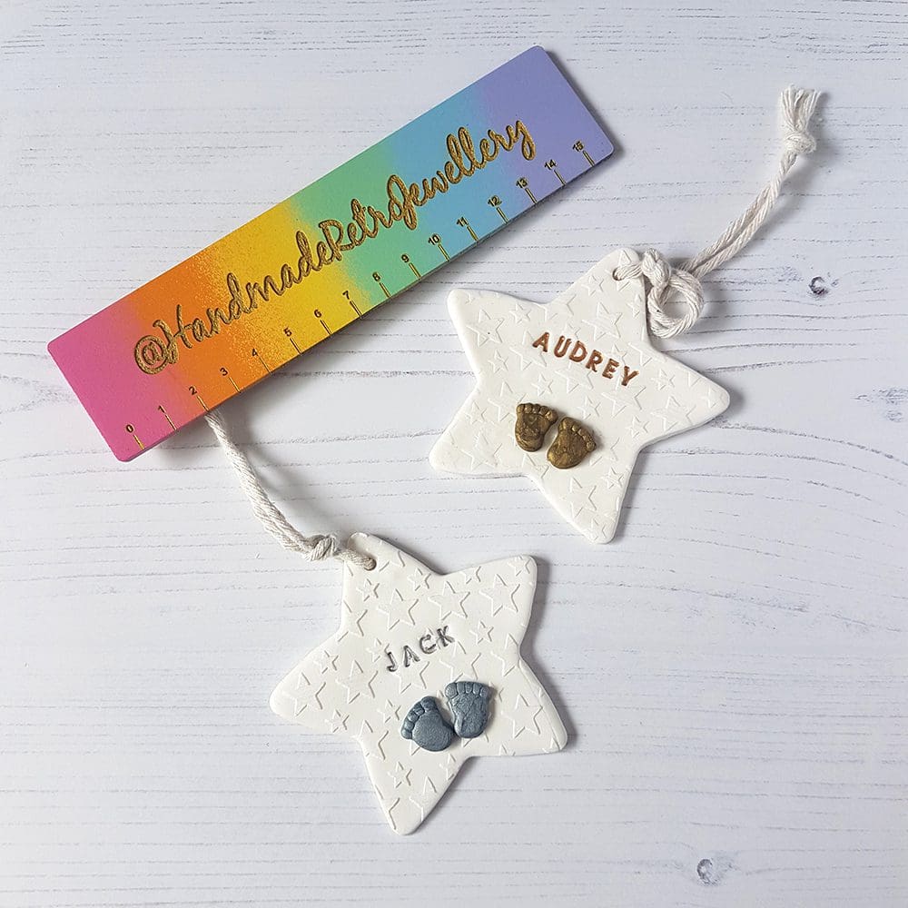 Personalised baby feet Star Hanging decoration - Image 8