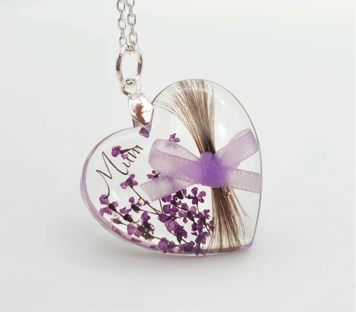 Bespoke Lock of Hair Keepsake with Flowers - Memorial Heart Pendant Locket - Loss of Loved One Jewellery - Image 7