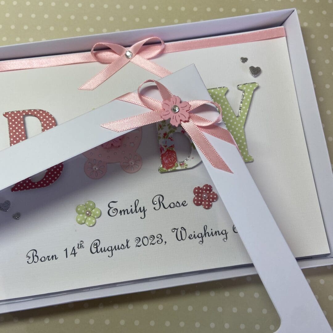 New Baby Girl Card Personalised Handmade Gift Boxed Keepsake Granddaughter Goddaughter Niece - Image 7