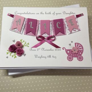 Personalised Handmade Gift Boxed New Baby Girl Keepsake Card