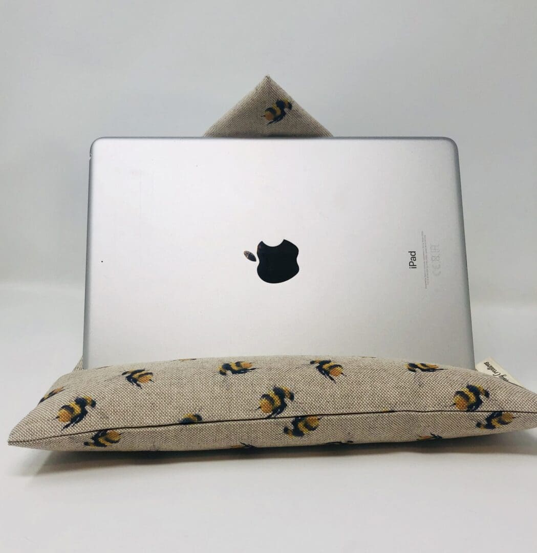 Bumble Bee Fabric IPad Beanbag, Fabric Tablet Stand featuring mustard yellow Bees - Image 8