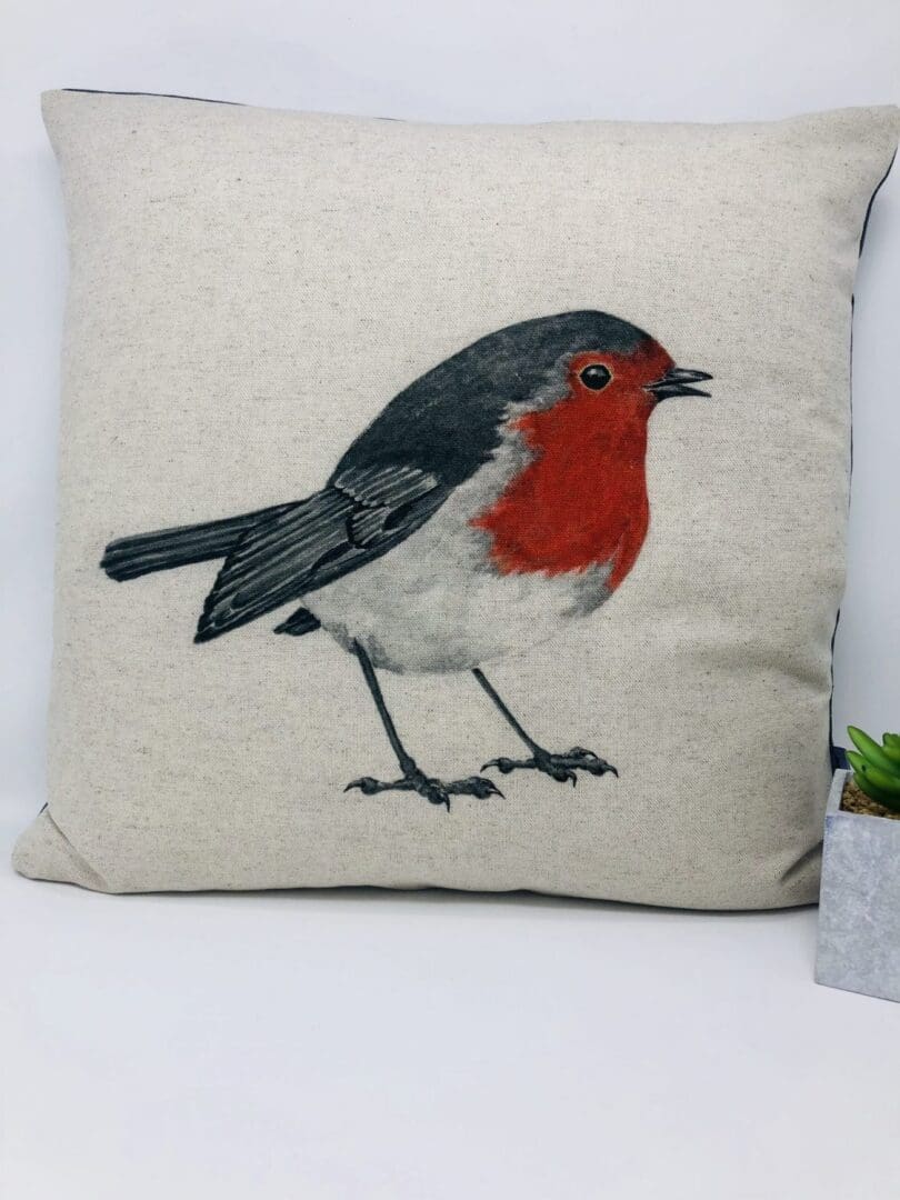 Red Robin 17" Cushion Cover, Large Robin Panel Cushion - Image 2