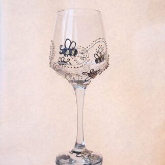 Hand-painted RED WINE glass, 'Bees' 400ml