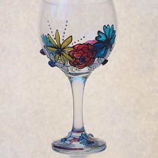 Hand-painted Stained glass GIN glass 'Gem stone flowers'