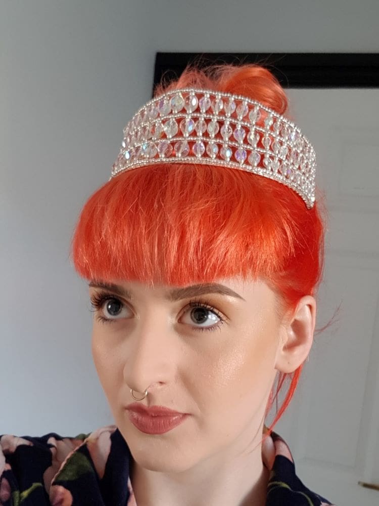 silver and crystal tiara hair up