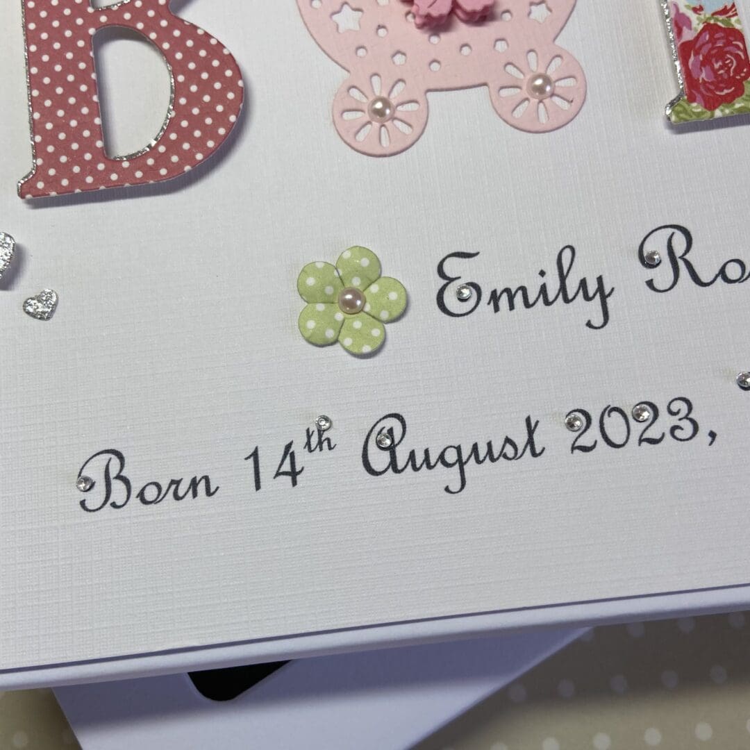 New Baby Girl Card Personalised Handmade Gift Boxed Keepsake Granddaughter Goddaughter Niece - Image 4