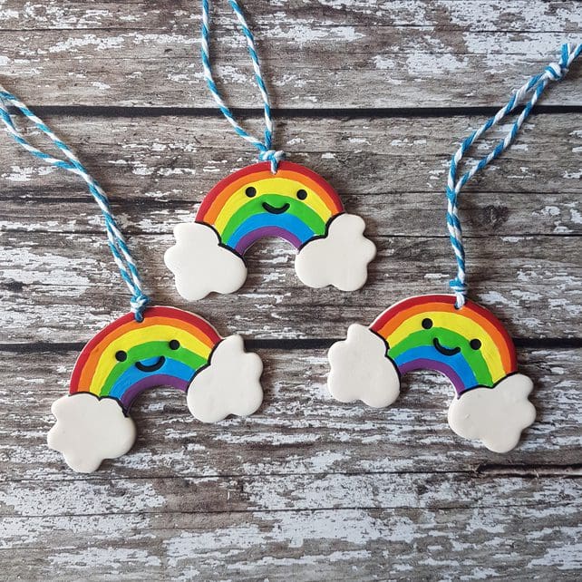 Happy Rainbow hanging decoration OR Fridge Magnet, Hand painted, Handmade - Image 5