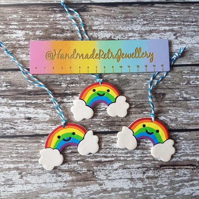 Happy Rainbow hanging decoration OR Fridge Magnet, Hand painted, Handmade - Image 6
