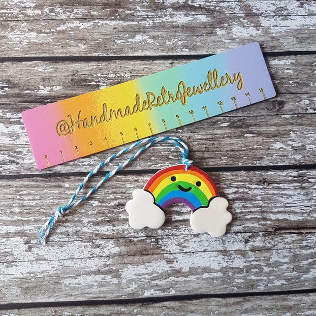 Happy Rainbow hanging decoration OR Fridge Magnet, Hand painted, Handmade - Image 7