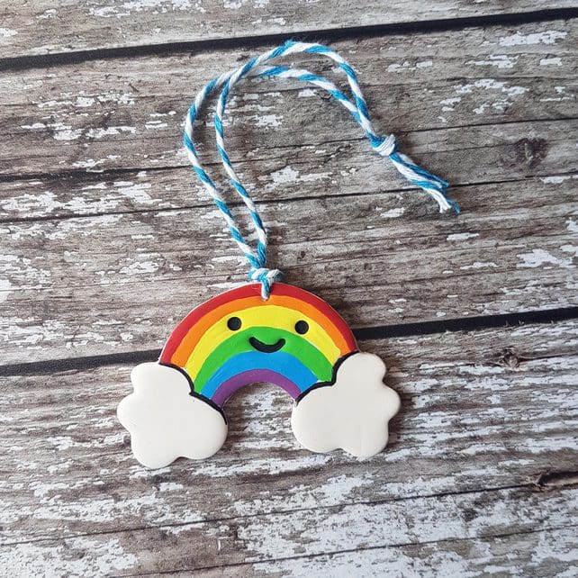Happy Rainbow hanging decoration OR Fridge Magnet, Hand painted, Handmade - Image 8
