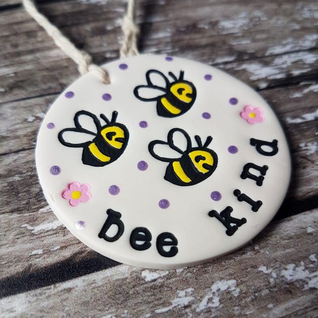 "Bee Kind" or "Bee Happy" hanging decoration, bees, flowers - Image 7